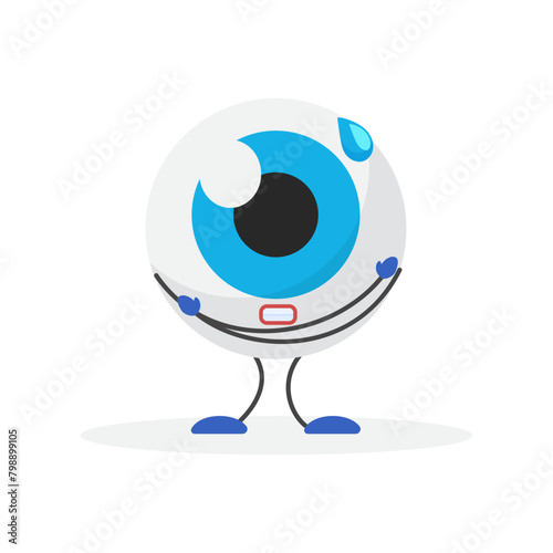 Sick funny eyeball character shivering with cold and flu vector illustration