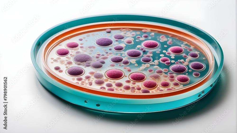 isolated bacteria-filled petri plate on a white backdrop with cutaway
