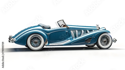 Elegant vintage roadster in turquoise, classic car collectors' dream. Ideal for posters, automotive themes, retro feel. AI photo