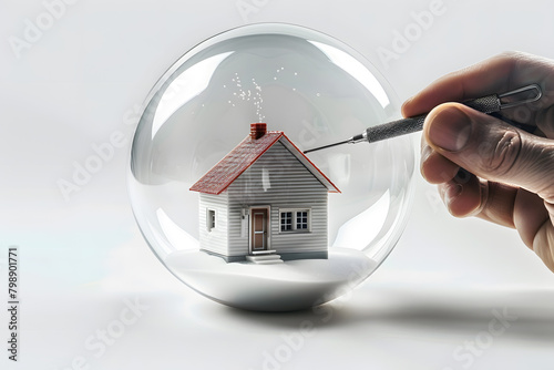 Human Hand Poking House And Bubble 