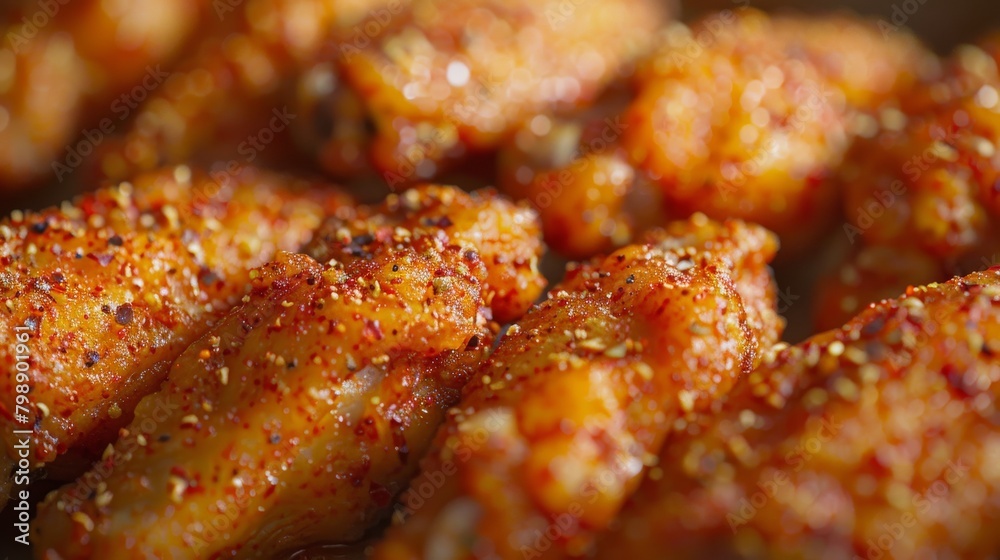 A close-up of frozen chicken wings coated in seasoning, ready to be cooked and served, appealing to consumers looking for convenient and flavorful meal options. A close-up of frozen chicken wings coated in seasoning, ready to be cooked and served, appealing to consumers looking for convenient and flavorful meal options.
