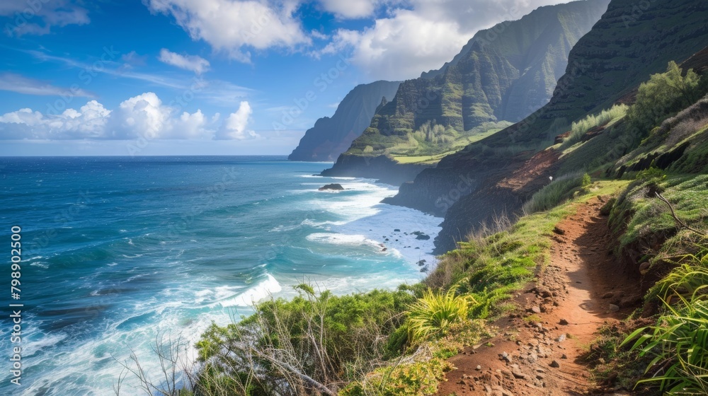 Fototapeta premium Scenic Coastal Hiking Path Along Rocky Cliffs