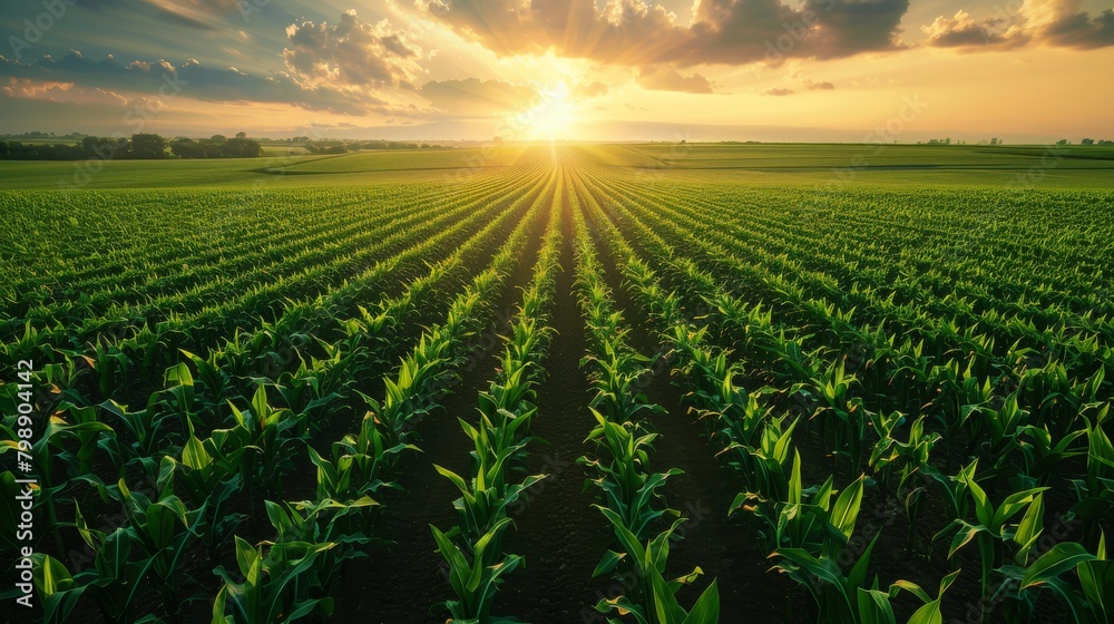 Aerial view of a corn plantation, showing the expansive rows for animal feed production. Aerial view of a corn plantation, showing the expansive rows for animal feed production.