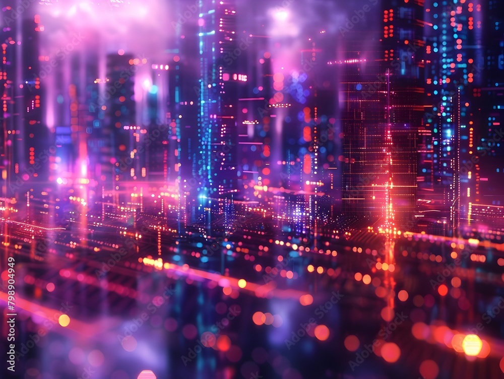 Fototapeta premium Captivating Digital Dreamscape with Bioluminescent Organic Patterns and Pulsating Neon Grids