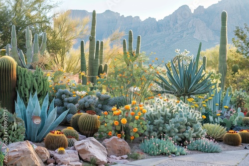 Resilience and Beauty of Cacti in Desert Oasis Serene Gardens