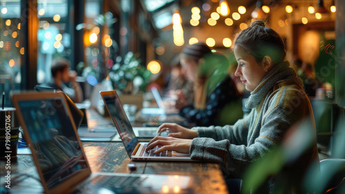 A woman at a table with a laptop, enjoying leisure time