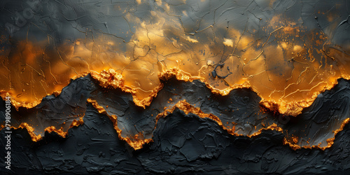 A painting of a mountain spewing flames background photo