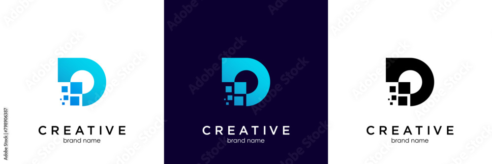 Initial Letter D Digital Technology Connection Connect Simple Vector Logo Design with Business Card Initial Letter D Digital Technology Connection Connect Simple Vector Logo Design with Business Card