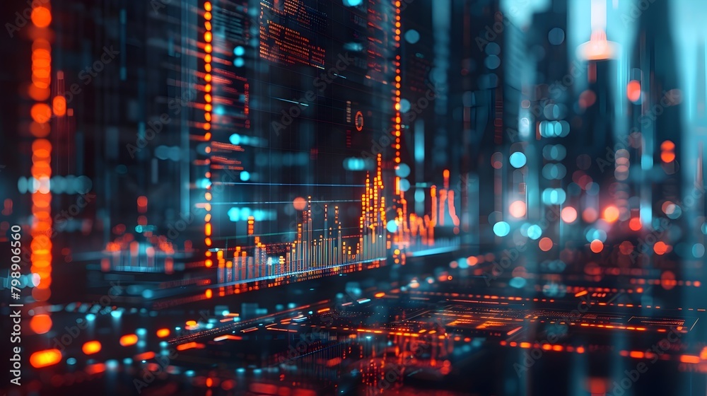 Closeup view of a 3D rendering of a algorithmic trading bot processing complex financial data,visualized through a sleek,holographic interface with a Closeup view of a 3D rendering of a algorithmic trading bot processing complex financial data,visualized through a sleek,holographic interface with a