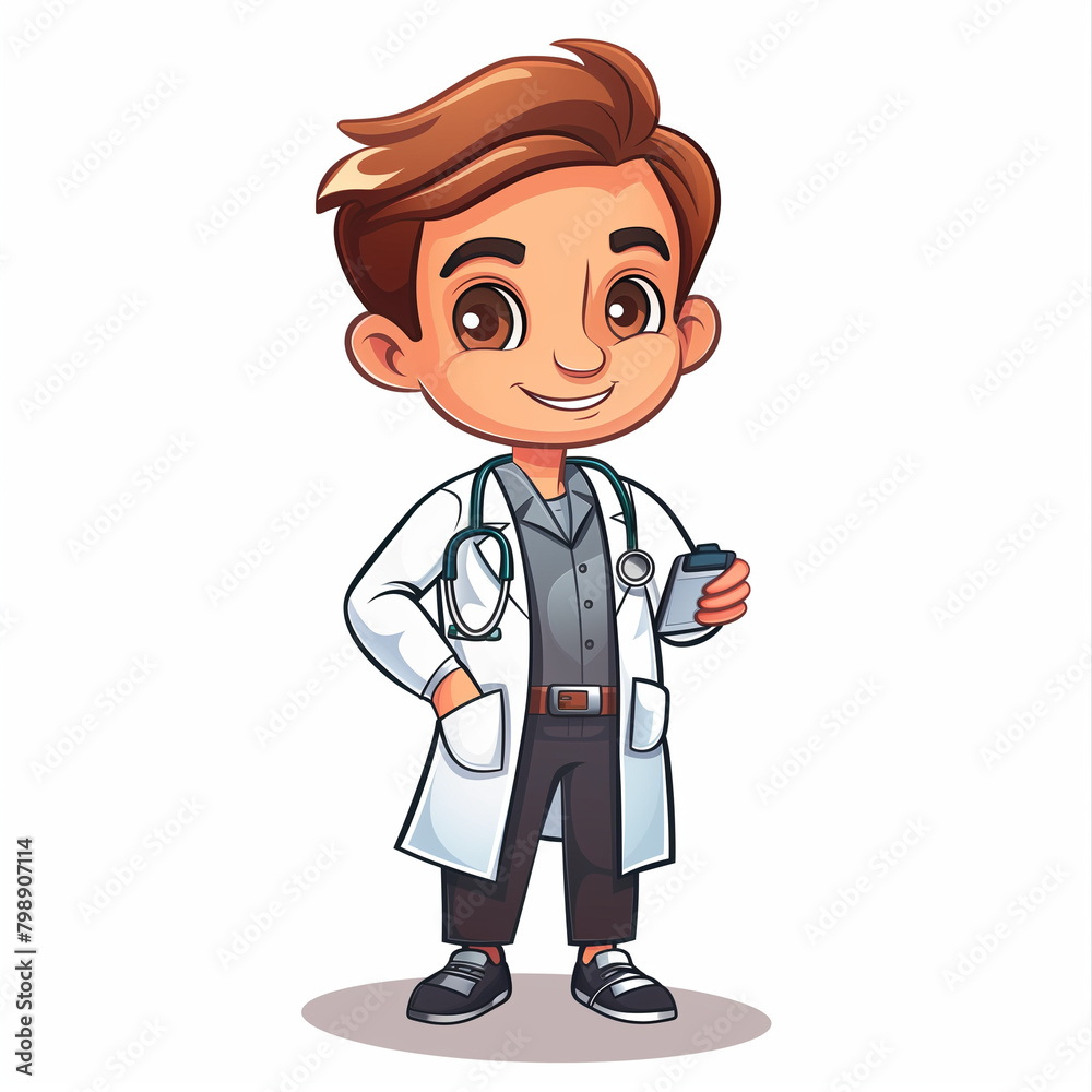 Cute doctor in cartoon vector style isolated on white background
