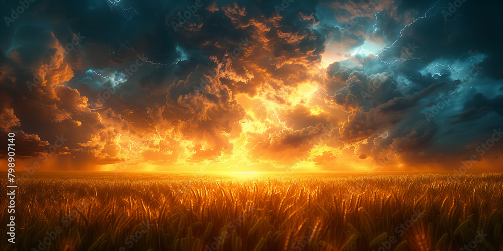 Fototapeta premium A field of grass stretching under a cloudy sky