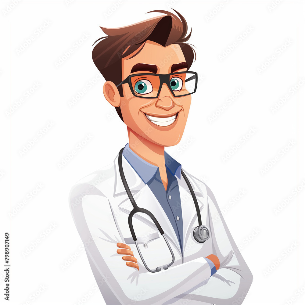 Cute doctor in cartoon vector style isolated on white background