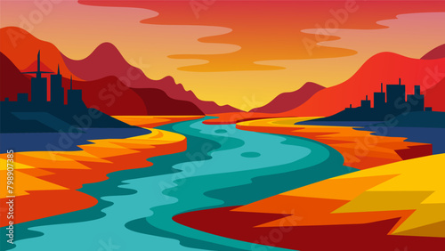 A river polluted with toxic dyes and chemicals representing the contamination caused by the textile industry in developing countries.