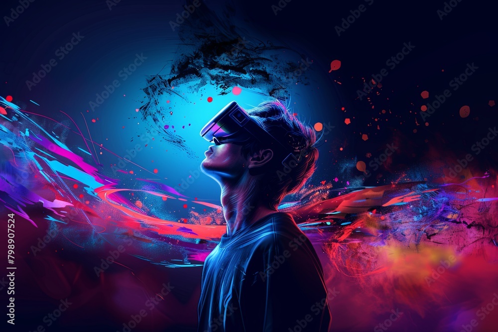 Abstract portrait of young person with virtual gear on 