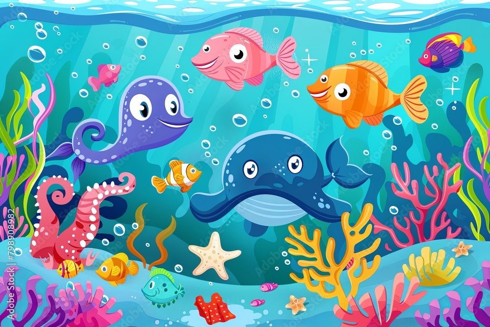 Fototapeta premium kids illustrations, reef marine life