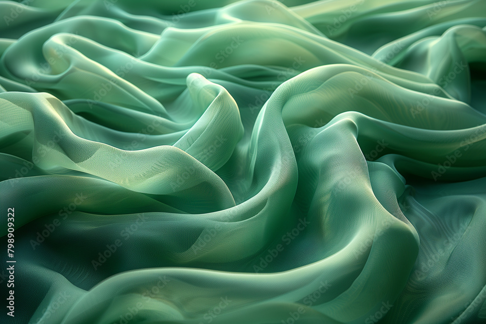 Obraz premium Detailed view of green fabric with abstract waves and patterns wallpaper