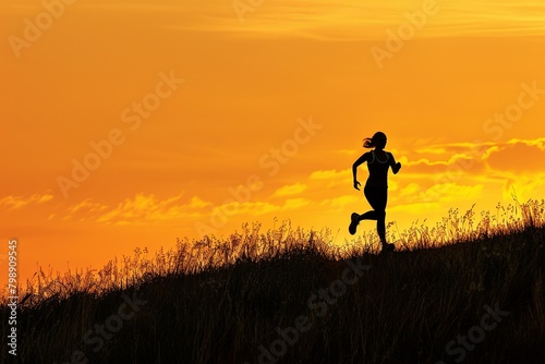 person running along a hill during dusk 