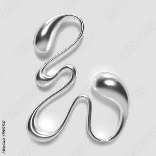 3D melted liquid metal letter L, English alphabet, with a glossy reflective surface, abstract fluid droplet shape, and silver chrome gradient. Isolated vector letter for modern Y2K typography design
