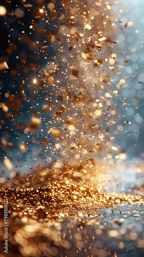 Blurry shot capturing gold dust particles dancing in mid-air vertical background vertical background