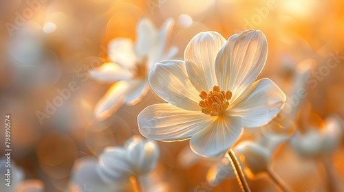 A soft portrait of spring flora, with translucent petals catching the golden rays of a late afternoon, evoking a sense of renewal. © rorozoa