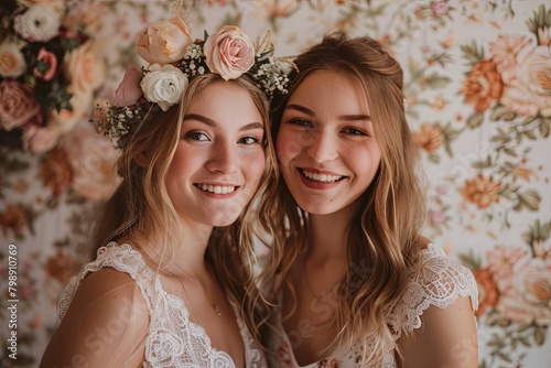 Portrait of two woman with floral suroundings  photo