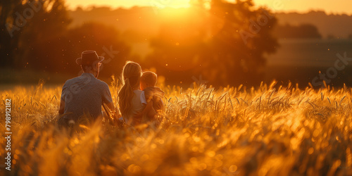 Family standing together in a field of tall grass banner