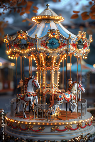 A festive merry-go-round adorned with colorful lights spinning joyfully festa junina