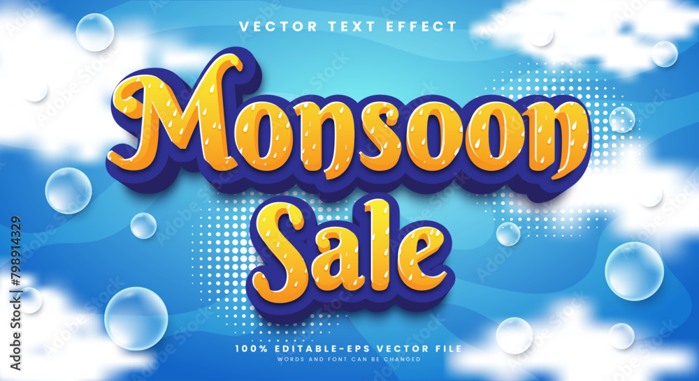 Monsoon sale 3D editable text effect Template with cartoon style Monsoon sale 3D editable text effect Template with cartoon style