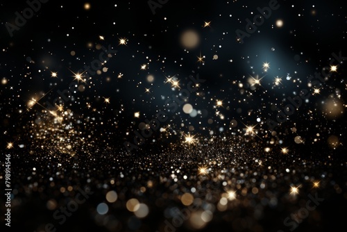 Glittering background with bokeh defocused lights and stars. Black Glitter Background for Black Friday, Christmas or Special Occasion  © annne