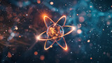An atom with a nucleus and electrons rotating around it.