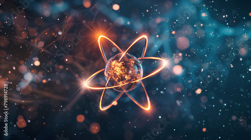 An atom with a nucleus and electrons rotating around it. photo