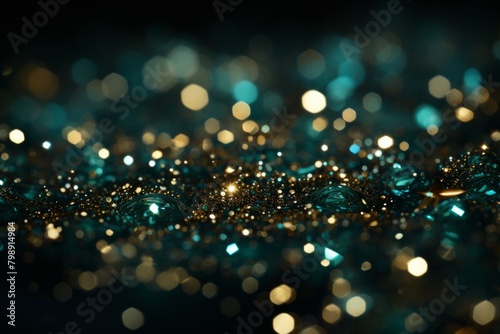 Glittering background with bokeh defocused lights and stars. Green Glitter Background for Black Friday, Christmas or Special Occasion 