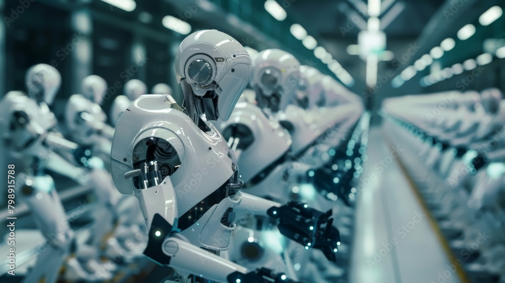 A futuristic robotics photograph featuring state-of-the-art robots and automation systems in a manufacturing or industrial setting, with sleek, streamlined designs and advanced sensors. A futuristic robotics photograph featuring state-of-the-art robots and automation systems in a manufacturing or industrial setting, with sleek, streamlined designs and advanced sensors.