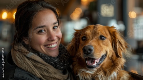 A receptionist at a pet-friendly hotel, smiling as they welcome guests with pets and provide pet care services information.