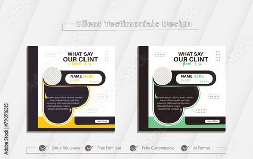 Client feedback or customer testimonial social media post design template. Client testimonial or Customer feedback social media banner template. Customer review banner set. Testimonial banner design.