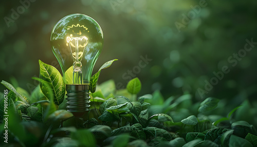 Green lightbulb representing eco-friendly energy concept.