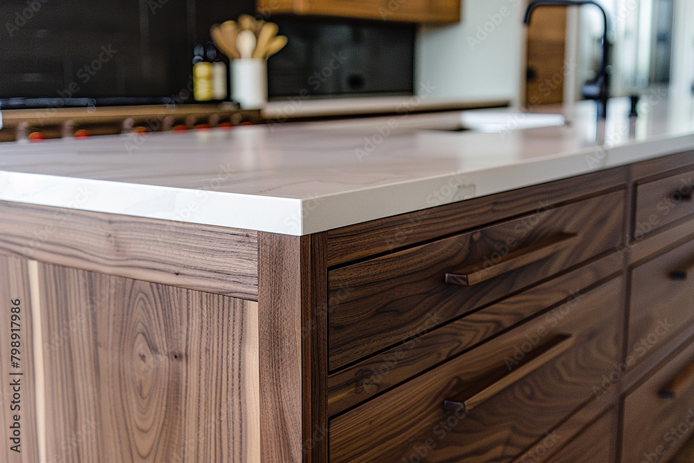 Custom cabinetry crafted from rich walnut wood with sleek, modern hardware.