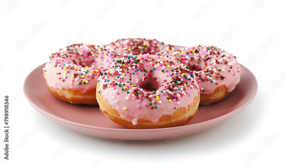 Plate with tasty donut isolated on white background Plate with tasty donut isolated on white background