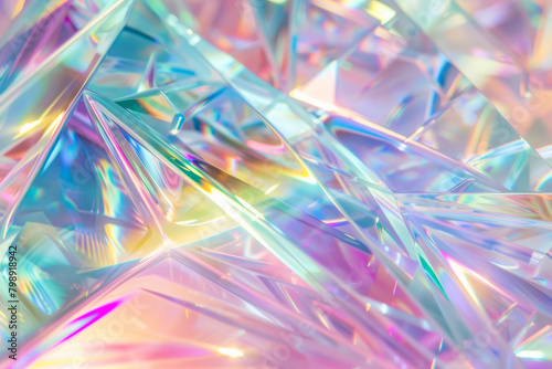 Texture resembling holographic prisms, featuring iridescent colors and reflective properties. Holographic prism textures offer a futuristic and eye-catching backdrop