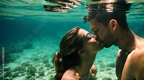 Paar küsst sich Unterwasser photo
