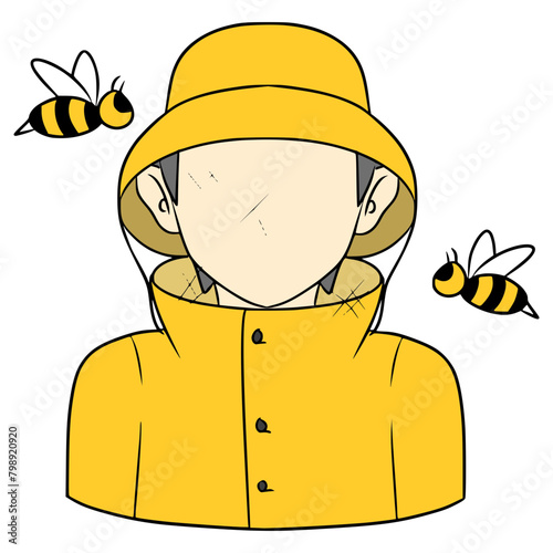 faceless man beekeeper illustration hand drawn isolated vector	
