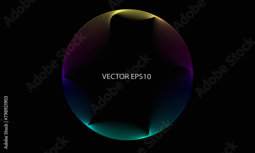 Vector in concept of AI technology, science, music. circles lines wavy in round frame isolated