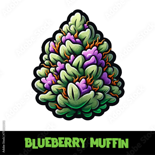 Vector Illustrated Blueberry Muffin Cannabis Bud Strain Cartoon (ID: 798921915)