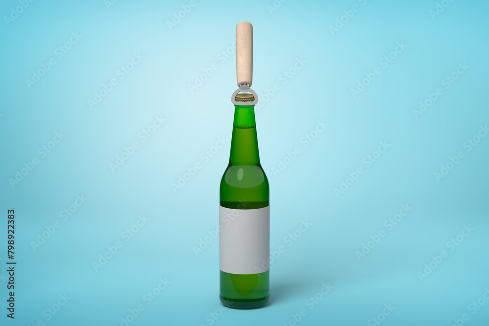 Green bottle with label and popsicle stick top Green bottle with label and popsicle stick top
