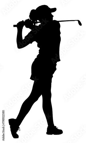 Detailed Sport Silhouette - Woman Golf Player Golf Swinging Club V2 Refined