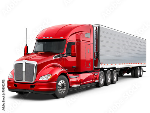 Red Semi Trailer Truck isolated on white