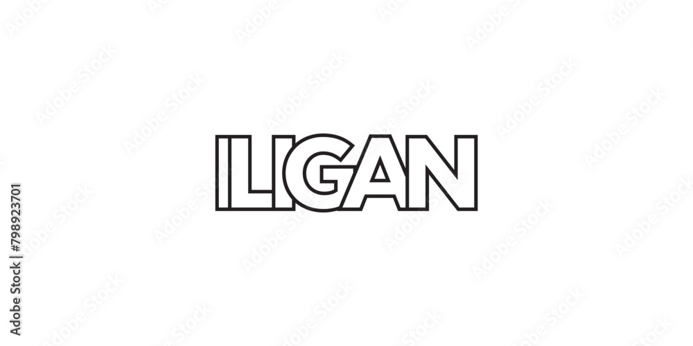 Iligan in the Philippines emblem. The design features a geometric style, vector illustration with bold typography in a modern font. The graphic slogan lettering. Iligan in the Philippines emblem. The design features a geometric style, vector illustration with bold typography in a modern font. The graphic slogan lettering.