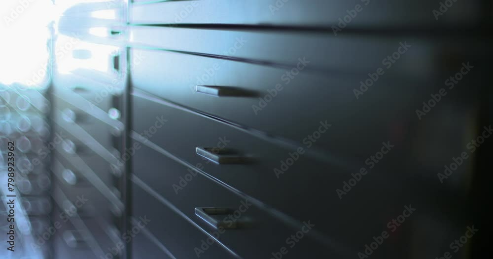 camera pan of metal cabinets in archive
