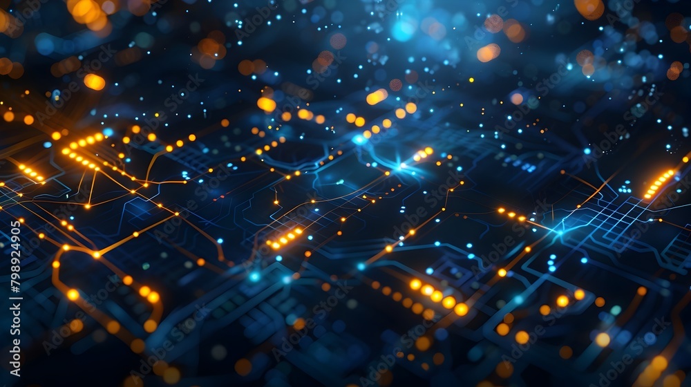 Obraz premium Futuristic Interlocking Digital Circuits and Shimmering Energy Fields for Neural Network Concepts