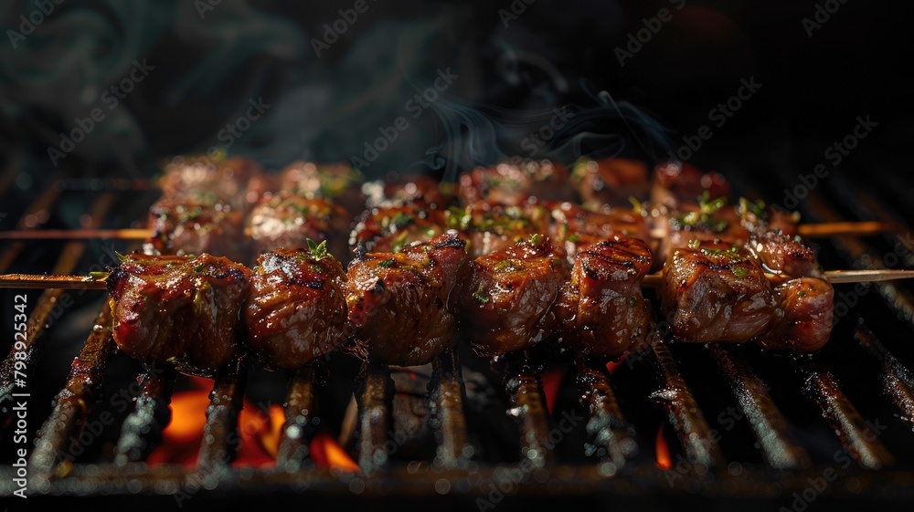 Shazlik being cooked on a barbecue grill